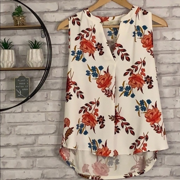 LOFT Tops - LOFT Sleeveless Multi Fabric Floral Tunic